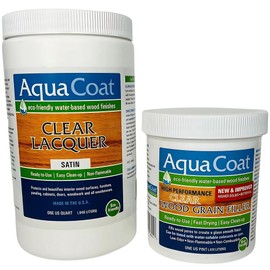 Aqua Coat Water Based Wood Finishing Bundle – High Performance Clear Wood Grain Filler Gel, Clear Lacquer Satin, Applicator, Sanding Pad, DIY, Low Odor, Fast Drying, Extreme Clarity, Water Cleanup