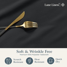 LANE LINEN Rectangle Tablecloth 60 x 84 Inch, Stain Resistant Rectangular Table Cloth for Dining Table, Buffet Parties and Camping, Wrinkle Resistant Washable Polyester Decorative Table Cover, Black