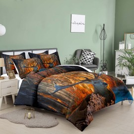 Tailor Shop Deer Bedding Set for Boys Wildlife Animal Forest Jungle Deer Comforter for Kids Teens Queen Size with 1 Comforter 2 Pillowcases Room Decor…