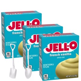 Jell-O Pudding 3.4oz Box(3-Pack) Mini Shovel Spoons (French Vanilla)