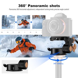 Soonpho Q-08S Heavy Duty Video Camera Tripod Fluid Head Swivel Head with Extended Handle, Tripod Head with 1/4 Inch Screw Slide Plate 360 Degree Rotatable for DSLR, Camcorder, Monopod