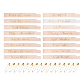 Snsowed Paquete de 16 bandas de despedida de soltera, divertido juego de bandas de dama de honor, banda de dama de honor, para despedida de soltera y despedida de soltera, compromiso, boda (oro rosa y blanco)