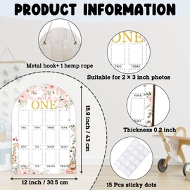 UIBOVA Wild One My First Year Photo Board, Jungle Animals Baby Milestone Signs for Boys Girls Nursery Decor, 12 Month Wooden Picture Board for 2x3 Photos, Best Babies Keepsake Gifts-A07