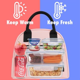 opux Insulated Lunch Box Women, Lunch Bag Tote Girls Kids Teen Adult, Cute Soft Lunch Cooler Container Work School, Reusable Thermal Food Meal Prep Organizer Lunch Pail Travel Beach, Light Pink