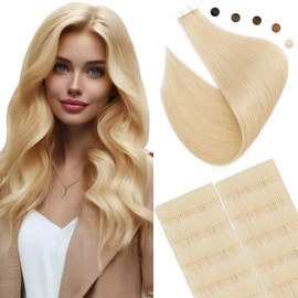 Elailite Real Hair Extensions Tape Knitting Hair #24A Light Blonde Pack of 10 Invisible Glue Hair Extensions Straight 25 g 40 cm