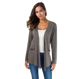 TownCat Cardigans for Women Loose Casual Long Sleeved Open Front Breathable Cardigans with Pocket (Gray, M)