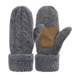 Zando Womens Winter Gloves Mittens Warm Lining Knit Mittens Thick Wool Mittens for Women Cold Weather Thick Warm Knitted Mitten Sherpa Mittens Adult Knitted Gloves with Fleece Lining B Dotted Grey