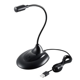 Elecom HS-MC07UBK PC Microphone, Stand Microphone, USB, Flexible Arm, Mute Button, LED, Black