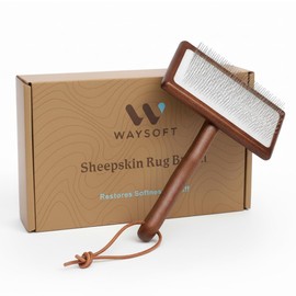 WaySoft Sheepskin Rug Brush with Premium Natural Beech Wood Handle, Restores Softness & Fluff, Gently Removes Dirt, Ideal for Sheepskin Rug Care, Includes Hanging Leather Strap for Easy Storage