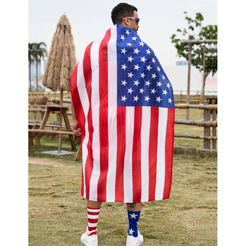 Bindefon American Flag Overalls Men,4th of July Cape,USA Sunglasses,Patriotic Socks,4