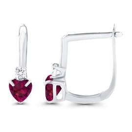 Sterling Silver Rhodium 4mm Heart Created Ruby & Created White Sapphire Latchback Earrings