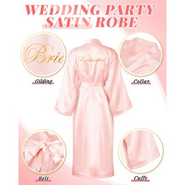 Xtinmee 12 Pcs Bride Bridesmaids Robe Long Satin Robe Full Length Sleepwear Dressing Gown for Wedding Party Bridal Shower(White Pink)