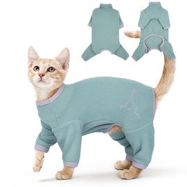 Cat Jumper, Pyjamas Outfit Cat Coat for Cats Only Recovery Suit With Legs Body Suit to Stop Licking(Bean Green, S)