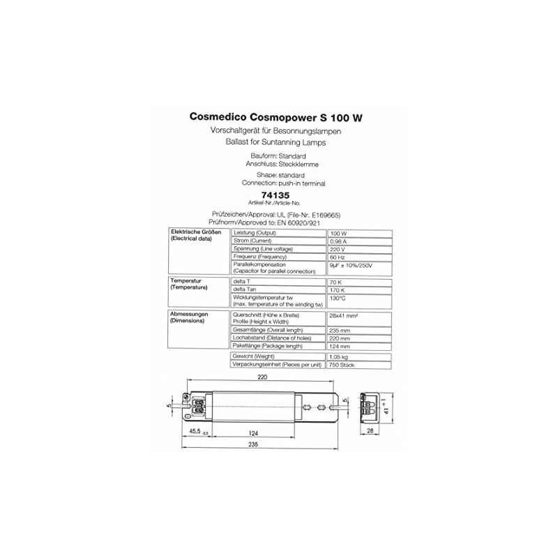 Highspirit CosmoPower S 100W Choke Ballast - 220V - 60
