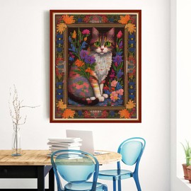 Redxing Stamped Cross Stitch Kits Embroidery kit for Beginners Adults Full Range of Embroidery Patterns Starter Kits DIY Printed Cross Stitch Kits Needlepoint Kits 11CT-Cat Flower 15.7x19.7 inch