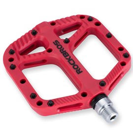 RockBros Bicycle Pedals, Nylon Composite Flat Pedals, 9/16-Inch Mountain Bike Pedals, 3-Bearing, Non-Slip, Waterproof, Anti-Dust, red