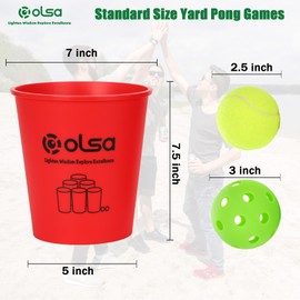 OLSA Giant Yard Pong Games, Outdoor Games for Adults and Family, Toss Yard Games with 12 Buckets, Balls, Strength Carrying Bag for Beach Camping Lawn Backyard Party(Red)