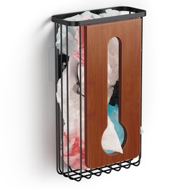 ALOCEO Plastic Grocery Bag Holder - Extra Large Trash Bag Dispenser Wall Mount with Mounting Accessories - Walnut Black Reusable Bags Storage Organizer for Kitchen, Under Sink, Pantry, Garage