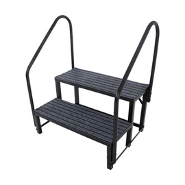 Silscvtt Steps Outdoor Stairs 2 Step RV Steps with 2 Handrails w/Step Mat 660 lbs Load Capacity with Non-Slip Mats