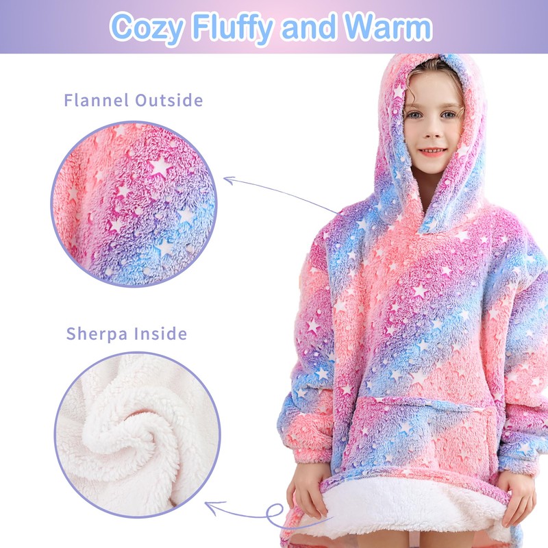 softan Glow in The Dark Blanket Hoodie for Kids, Super