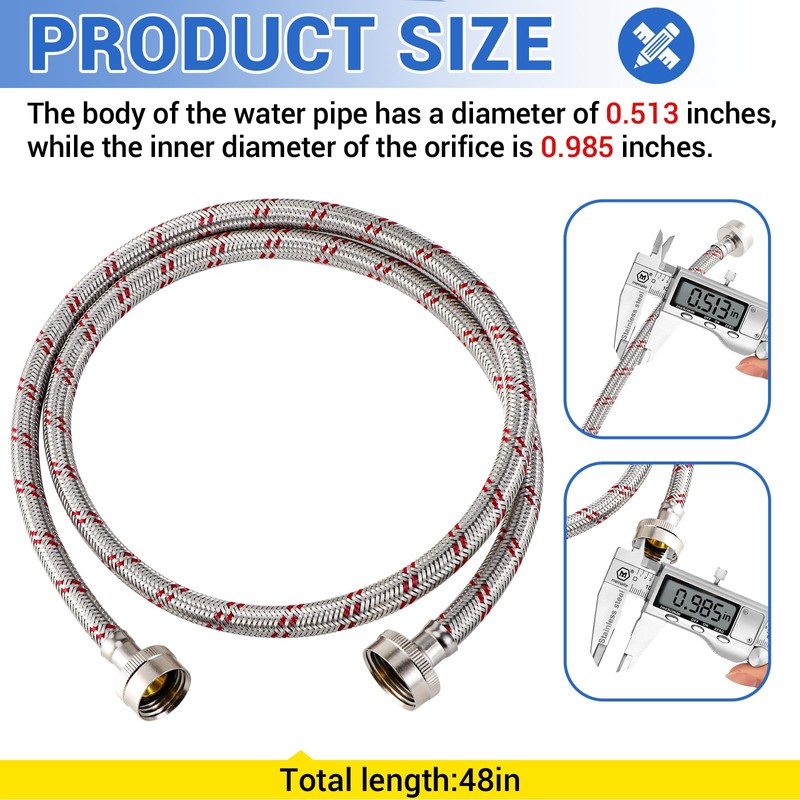 Yejesiy 4 Ft Washing Machine Hoses, 2 Packs Premium Stainless