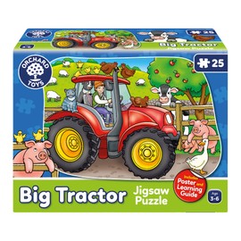 Orchard Toys Big Tractor Jigsaw Puzzle, 25-Piece Farm Themed Shaped Puzzle For Ages 3-6, Includes Poster, Perfect Party Gift