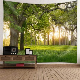 Epinki Tree of Life Tapestry, Wall Hanging Wall Towel Park Woodland, Tapestry, Psychedelic Forest Wall Decoration for Bedroom, Living Room, Dorm, Green, 240 x 220 cm