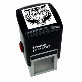 Fierce Tiger Face Self-Inking Rubber Stamp Ink Stamper - 1 Inch Small - Black Ink