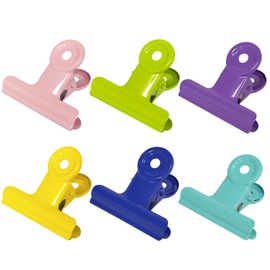 GUOKOFF 12 Pcs Large Bulldog Clips, 50mm Binder Clips, Metal Hinge Clips Binder Paper Clamp for Crafts Photo File Office (6 Colours)
