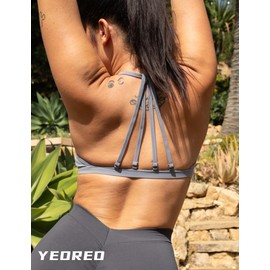 YEOREO Sports Bras for Women Padded Backless Workout Bra Karlena Low Impact Criss Cross Yoga Crop Tank Top, 0 Grey, Small