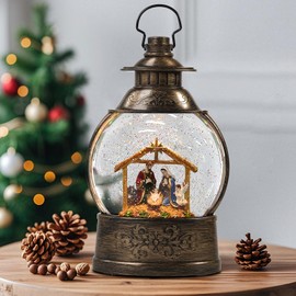 Christmas Snow Globes with Nativity Scene, Musical Lighted Water Lantern with Swirling Glitter, USB Lined/Battery Operated Christmas Decoration Gift for Family and Friends