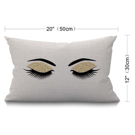 BGBDEIA Eyelashes Cushion Cover Home Decorative Throw Pillow Covers Pair of Black Eyelashes Waist Lumbar Cotton Linen Throw Pillow case Sofa Home Decorative Rectangle Oblong 12x20 Inches 30 x 50 cm
