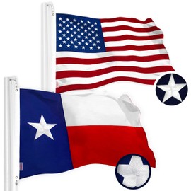 G128 Combo Pack: USA American Flag 3x5 Ft Embroidered Stars & Texas Flag 3x5 Ft 220G SPUN POLY Embroidered