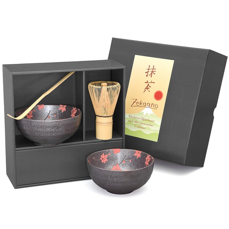 Matcha Set of 4 Matcha Bowls 250 ml Anthracite/Red with