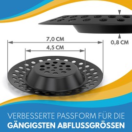 AFBLUSSHELD Set of 2 Stainless Steel Drain Strainers - Deluxe Sink Strainer - Flexible Hair Strainer Shower - Drain Strainer Kitchen & Shower - Premium Sink Strainer - Drain Strainer Sink (Black)