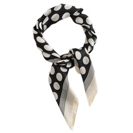 MEDUOLA Women's Scarf Made of Faux Silk Flowers and Various Patterns Print Scarf Elegant Accessory 70 cm x 70 cm Square Scarf, Polka Dot Black