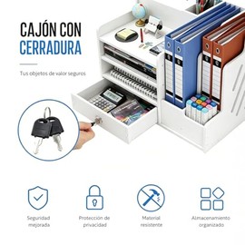 Organizador de Escritorio con Cajones, Organizadors de Carpetas Con Caja de Pañuelos, Organizador de Documentos y Papeleria para Oficina, Revistero...