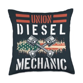 Funny Mechanic Gifts for Men and Women Union Diesel Mechanic Throw Pillow, 18x18, Multicolor