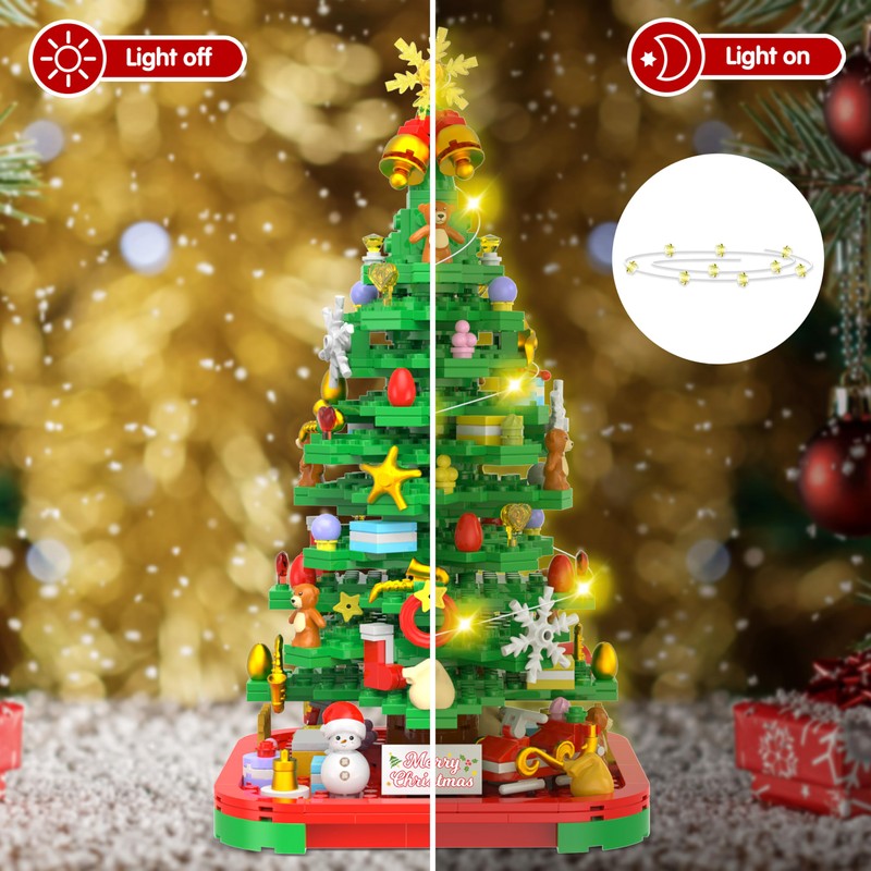 Alagoo Christmas Tree Building Blocks Kit with Lights, Christmas Tree