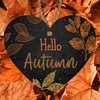 "Hello Autumn" Black MDF Hanging Heart Plaque - Stunning Autumn