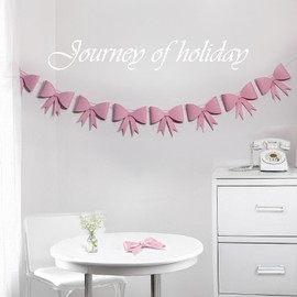 Coquette Pink Bow Birthday Decorations, Cute Pink Bow Garland Banner with Golden Silk Rope, Bows Party Decor for Wedding Baby Shower Brithday Christmas (Pink/5.11 * 5.51in)