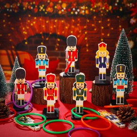 Glimin 32 Pcs Christmas Nutcrackers Ring Toss Games Christmas Party Carnival Games Wooden Nutcrackers Themed Party Gifts Accessories for Kids Family Indoor Outdoor Decoration(Classic Style,Multicolor)