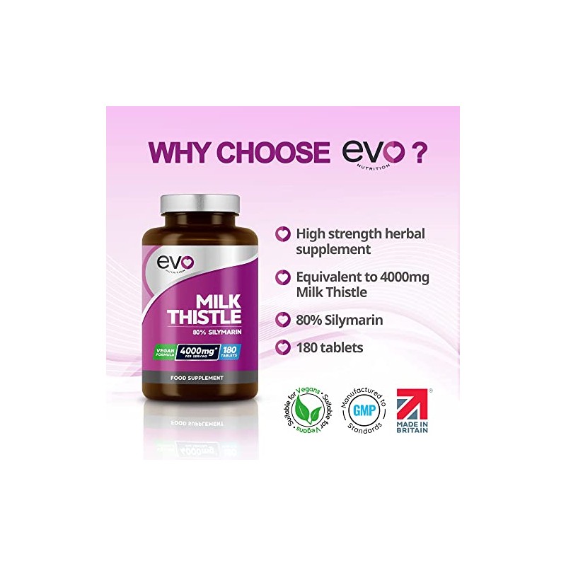Milk Thistle Tablets - High Strength 4000mg Supplement - 180