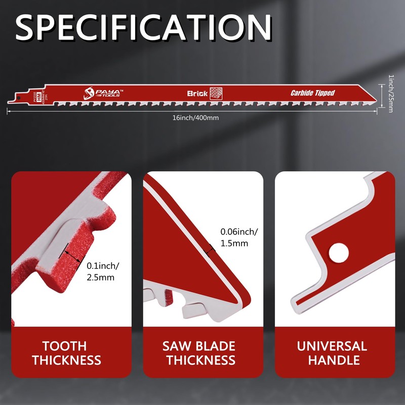 PAYA TOOLS Demolition Masonry Reciprocating Saw Blade, Carbide Blades for