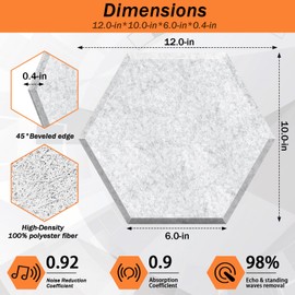 DEKIRU Self Adhesive Soundproof Foam Panels 18 Pack, 12''X10''X0.4'' Hexagon Acoustic Panels, Easy Install Sound Absorbing Panels for Home Recording Studio, Office, and More (Grey)