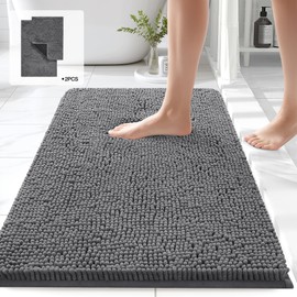 ZTIONHD Chenille Long Bathroom Rugs Sets 2 Piece, Thick Plush Bath Rugs Non Slip Washable, Tub and Shower Soft Microfiber Bathroom Floor Mat, 47x20 Plus 24x17 Inches Dark Grey