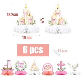 BETESSIN Table Decoration Christening Girl Pink - 6 Pieces My Christening Decoration with Cute Motifs - Honeycomb Centrepiece - Christening Decoration for Girls and Boys