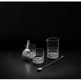 Crafthouse by Fortessa Professional Barware Tools by Charles Joly,Double Old Fashioned/DOF Set of 2, Mixing Glass, Julep Strainer, Bar Spoon, 5 Piece, Silver