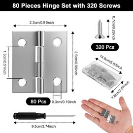 Nadisean 80 Pcs Mini Hinge 23 x 25mm, Small Hinges for Wood, Stainless Steel Folding Butt Hinges, with 320 Screws,1 Screwdrivers, 1 Storage Box, Mini Folding Door Hinges for Jewelry Box, DIY Crafts