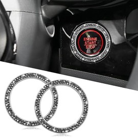 Tecledsn 2pcs Car Bling Crystal Rhinestone Engine Start Decoration Ring, Sparkling Push Start Button Sticker, Key Ignition & Knob Ring Decoration, Bling Car Interior Accessories for Women (Bright Black)